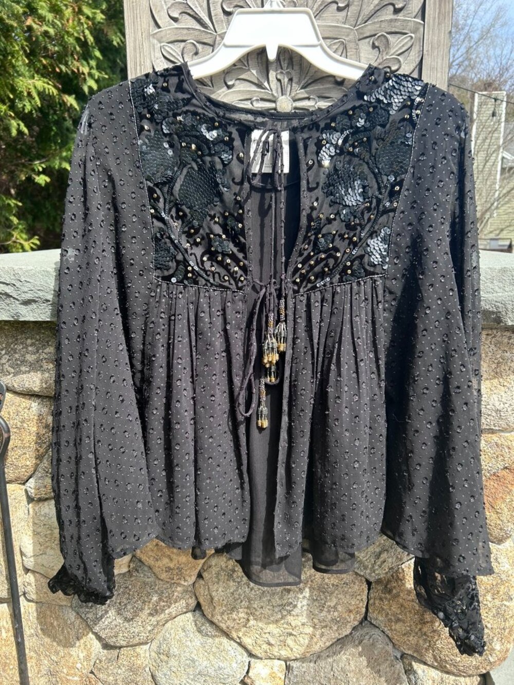 STUNNING!  ZARA , Designer black sequence beaded jacket/top.